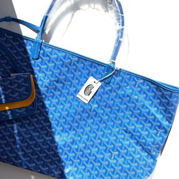 New GOYARD Goyardine Saint Louis GM Blue Tote Bag with Pouch - Picture 9 of 13